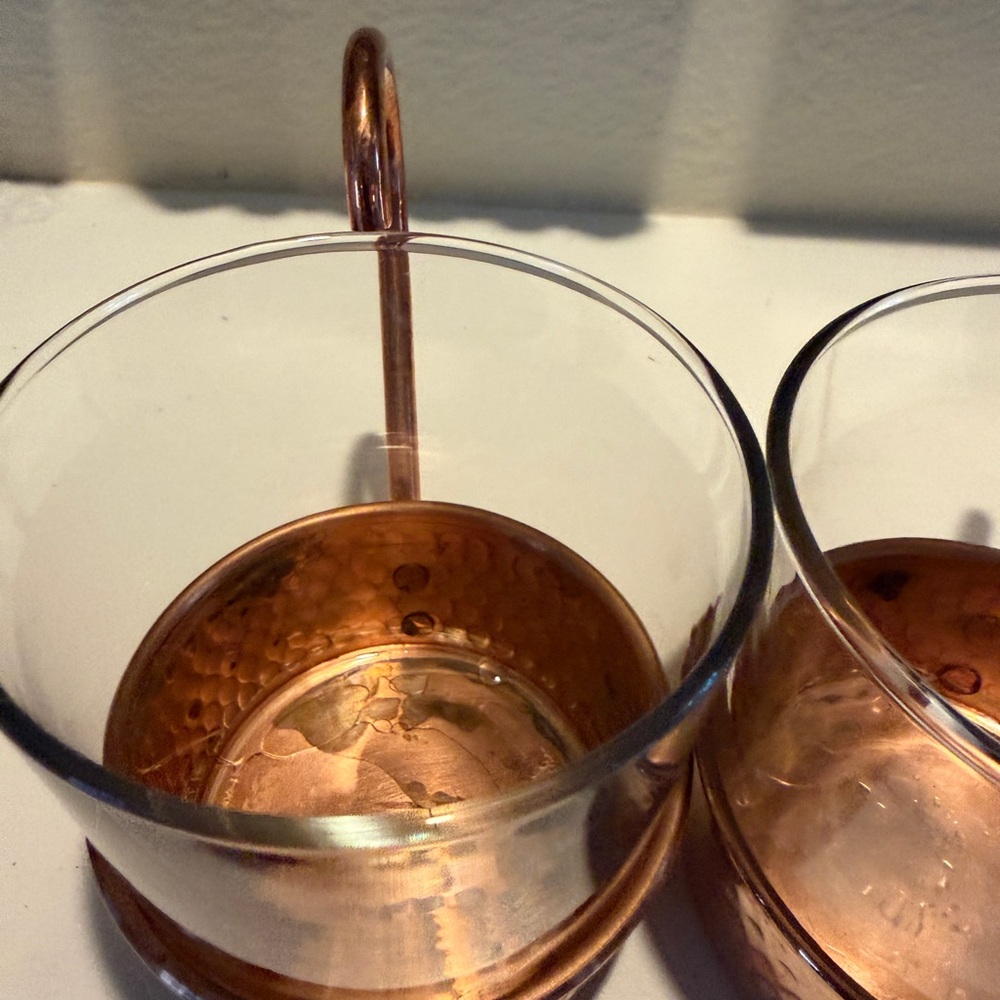 Williams Sonoma Set Of Two Hammered Copper & Glass Mugs - Picture 5 of 7